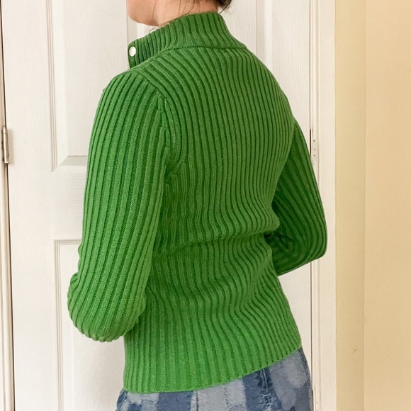 Moda International ☘️ Size Small Vintage Women’s Green Zip Up Sweater - Picture 3 of 9